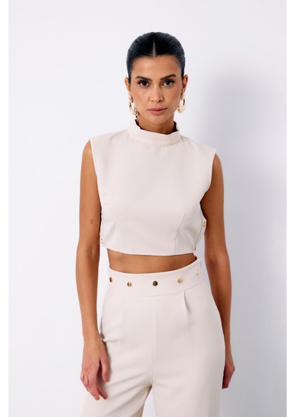 Çıt Çıt Detaylı Crop Bluz - Bej fiyatları