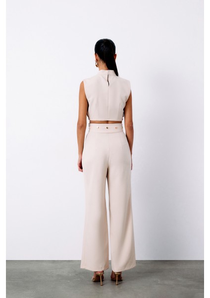 Çıt Çıt Detaylı Crop Bluz - Bej indirimleri