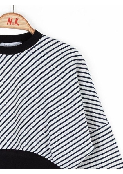 Kız Çocuk Pamuklu Çizgili Crop Sweatshirt fiyatları