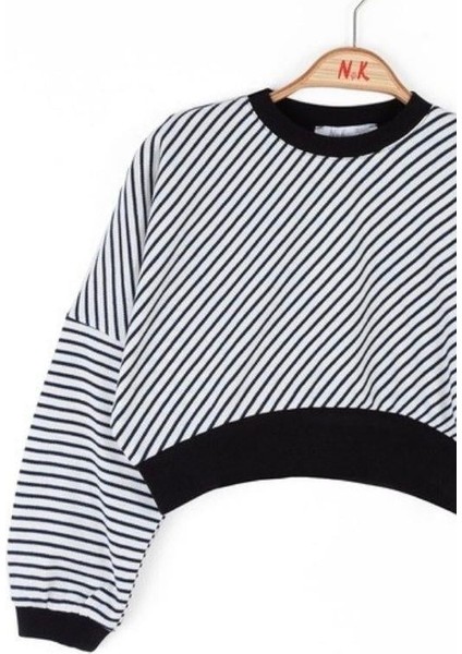 Kız Çocuk Pamuklu Çizgili Crop Sweatshirt indirimleri