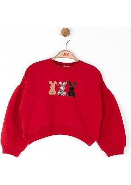 Kız Çocuk Pamuklu Orta Kalınlık Tavşan Baskılı Sweatshirt