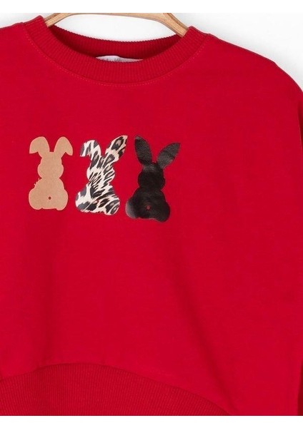 Kız Çocuk Pamuklu Orta Kalınlık Tavşan Baskılı Sweatshirt