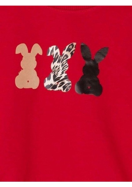 Kız Çocuk Pamuklu Orta Kalınlık Tavşan Baskılı Sweatshirt