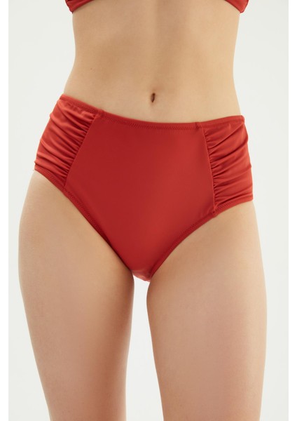 2514 Kiremit Yüksek Bel Drapeli Bikini Altı