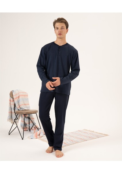 %100 Pamuk Interlok Uzun Kol Erkek Pijama Takım