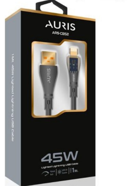 45W USB Lighting Şefaf Işıklı Şarj ve Data Kablosu