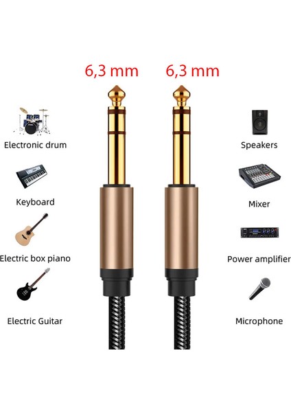 6.3mm stereo enstrüman kablosu gitar kablosu stüdyo monitör için 3m