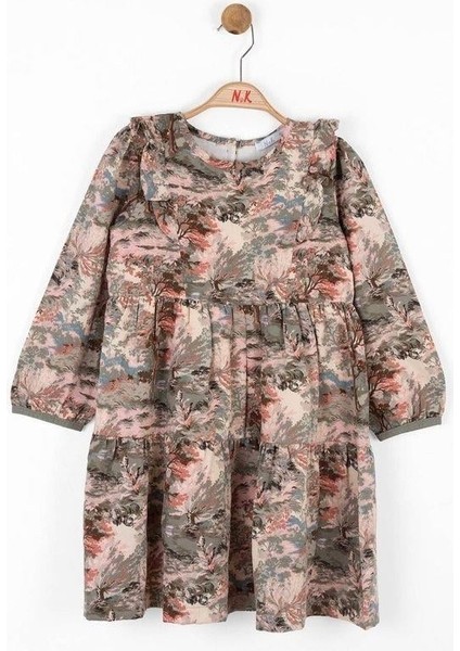 Kız Çocuk Pamuklu Çiçek Desenli Fırfırlı Elbise fiyatları