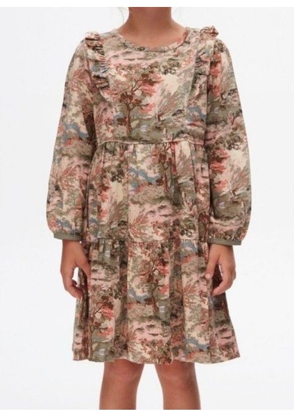 Kız Çocuk Pamuklu Çiçek Desenli Fırfırlı Elbise modelleri