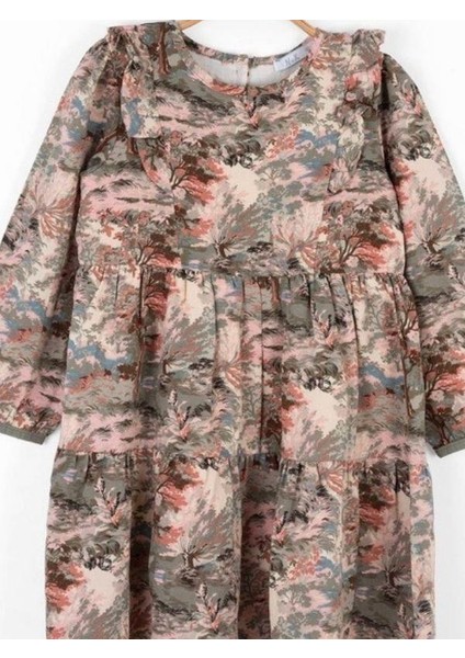 Kız Çocuk Pamuklu Çiçek Desenli Fırfırlı Elbise fırsatları