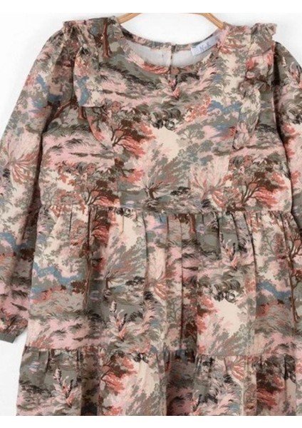 Kız Çocuk Pamuklu Çiçek Desenli Fırfırlı Elbise indirimleri