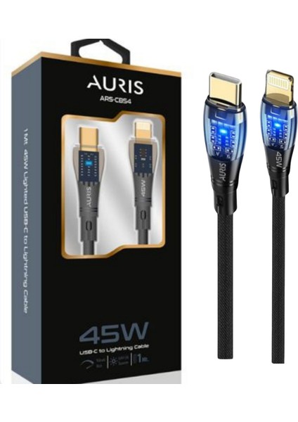 45W Usb-C Lighting Şefaf Işıklı Şarj ve Data Kablosu