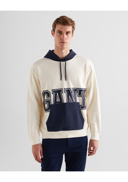 Erkek Krem Regular Fit Kapüşonlu Logolu Sweatshirt 2524341T.130