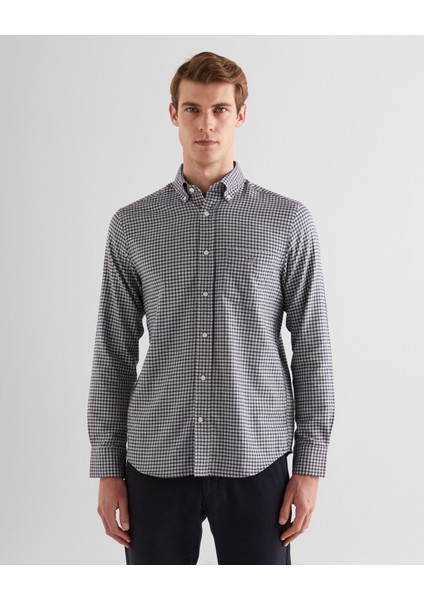 Erkek Gri Regular Fit Düğmeli Yaka Kareli Gömlek 3240213.94