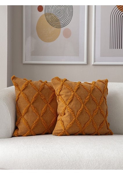2'li Set Geometrik Desen Bohem Punch Dokuma Kırlent Kılıfı Turuncu fırsatları
