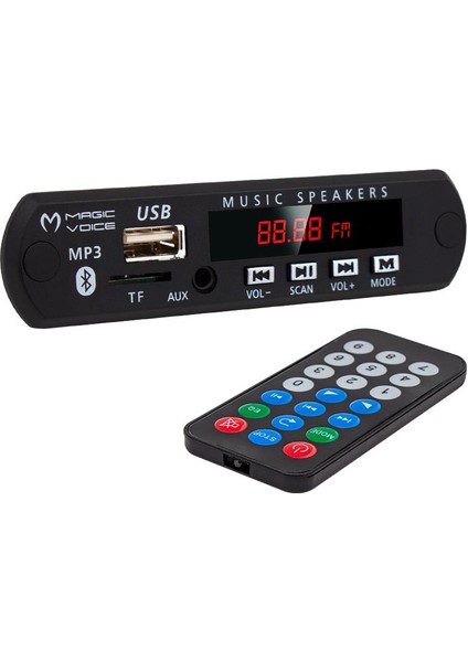 Magıcvoıce M515 Oto Teyp Usb/Sd/Mıc/Bluetooth Kumandalı Mikrofonlu Oto Teyp Çevirici Dijital Player Board (12V-500Ma)