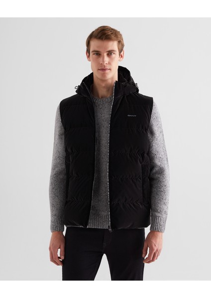 Erkek Siyah Regular Fit Kapüşonlu Logolu Yelek 7124109T.5