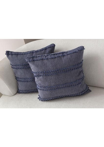 2'li Set Şerit Desen Bohem Punch Dokuma Kırlent Kılıfı Mavi modelleri