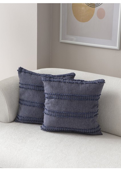 2'li Set Şerit Desen Bohem Punch Dokuma Kırlent Kılıfı Mavi fırsatları