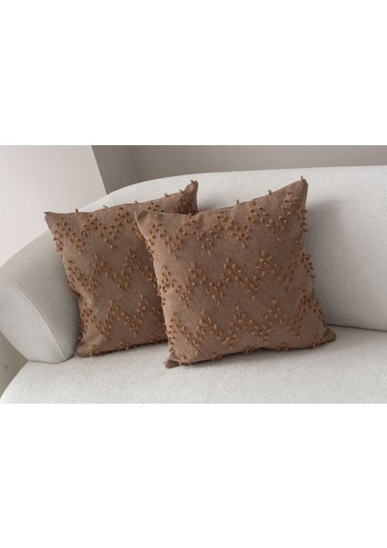 2'li Set Zigzag Desen Bohem Punch Dokuma Kırlent Kılıfı Kahverengi modelleri