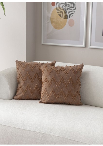 2'li Set Zigzag Desen Bohem Punch Dokuma Kırlent Kılıfı Kahverengi fırsatları