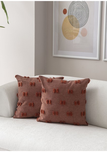 2'li Set Kiremit Bohem Punch Dokuma Kırlent Kılıfı modelleri