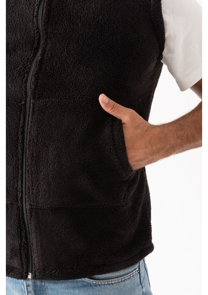 Erkek Siyah Kolsuz Astarsız Fermuarlı Peluş Yelek fırsatları