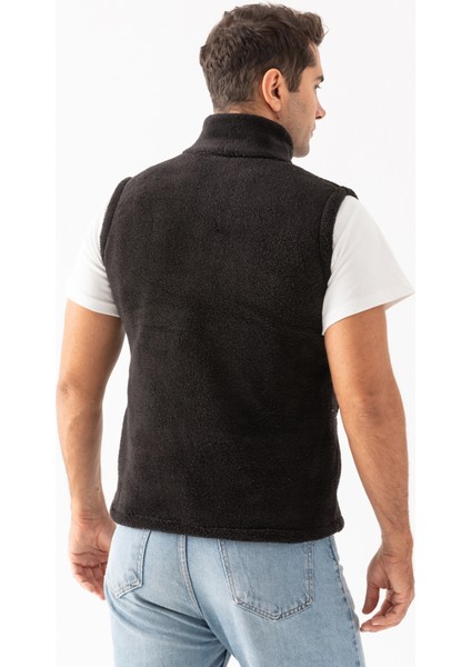 Erkek Siyah Kolsuz Astarsız Fermuarlı Peluş Yelek indirimleri