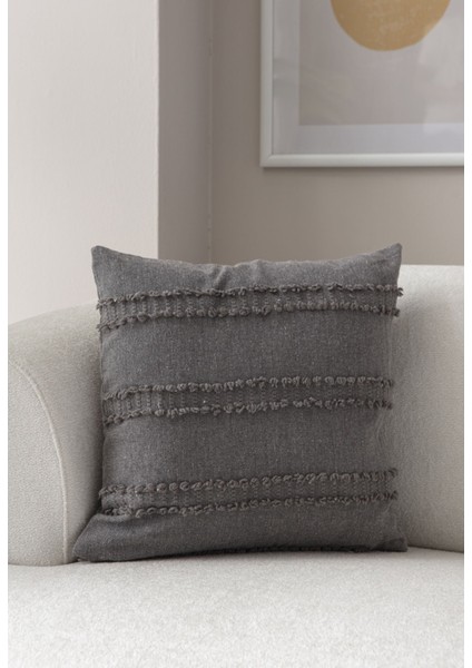 Şerit Desen Bohem Punch Dokuma Kırlent Kılıfı Gri