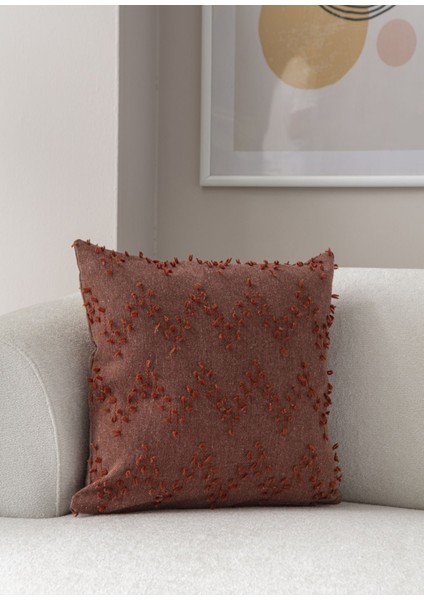 Zigzag Desen Bohem Punch Dokuma Kırlent Kılıfı Kiremit