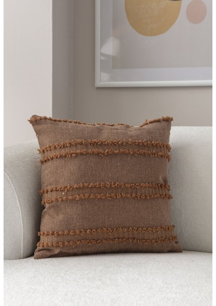 Şerit Desen Bohem Punch Dokuma Kırlent Kılıfı Kahverengi