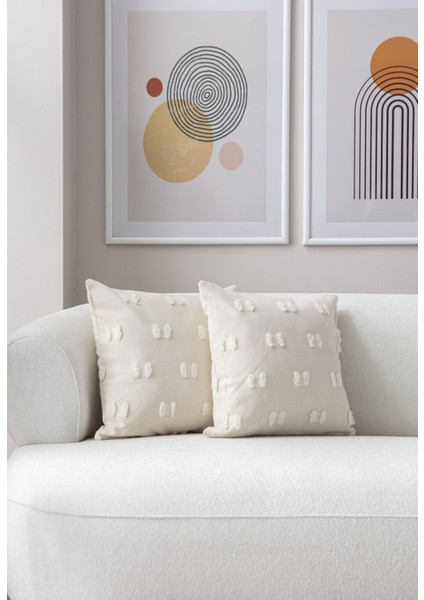 2'li Set Krem Bohem Punch Dokuma Kırlent Kılıfı