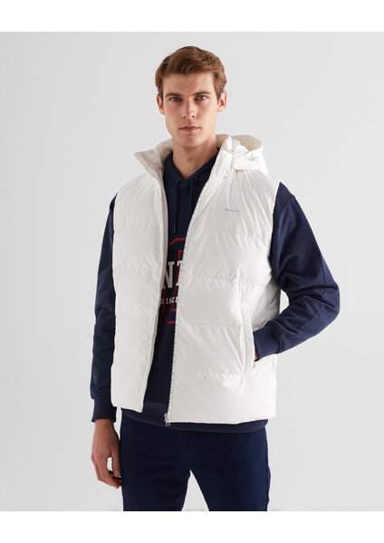 Erkek Krem Regular Fit Kapüşonlu Logolu Yelek 7124109T.113