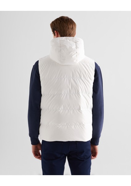 Erkek Krem Regular Fit Kapüşonlu Logolu Yelek 7124109T.113