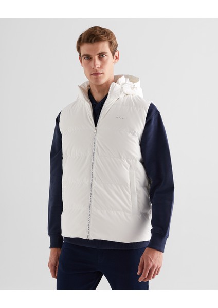 Erkek Krem Regular Fit Kapüşonlu Logolu Yelek 7124109T.113
