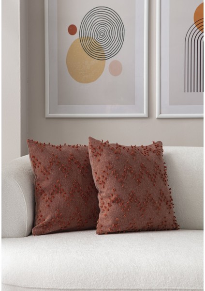 2'li Set Zigzag Desen Bohem Punch Dokuma Kırlent Kılıfı Kiremit modelleri