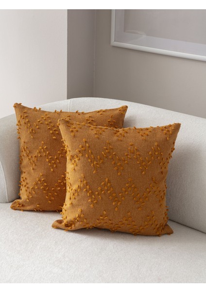 2'li Set Zigzag Desen Bohem Punch Dokuma Kırlent Kılıfı Turuncu