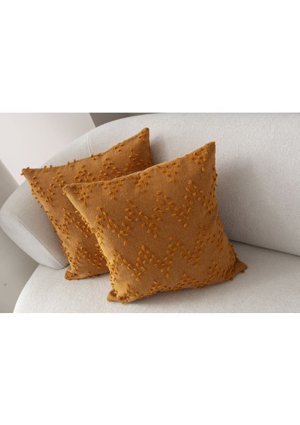 2'li Set Zigzag Desen Bohem Punch Dokuma Kırlent Kılıfı Turuncu modelleri