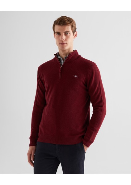 Erkek Kırmızı Regular Fit Yarım Fermuarlı Kazak 87213.604