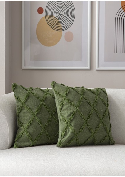 2'li Set Geometrik Desen Bohem Punch Dokuma Kırlent Kılıfı Yeşil fırsatları