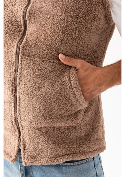 Erkek Açık Kahve Yaka Kolsuz Astarsız Fermuarlı Peluş Yelek fırsatları