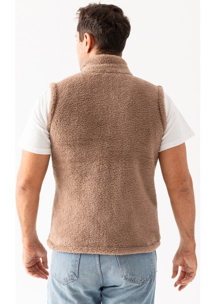 Erkek Açık Kahve Yaka Kolsuz Astarsız Fermuarlı Peluş Yelek indirimleri