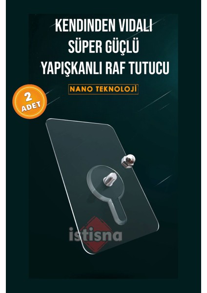 2 Adet Vidalı Süper Güçlü Şeffaf Çerçeve Askısı Lekesiz Duvar Yapışkanı Mutfak Banyo Raf Tutucu