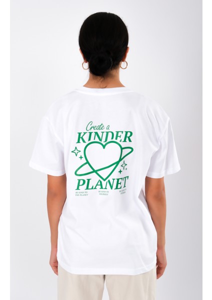 Kinder Planet Relaxed Fit Kadın T-Shirt Beyaz