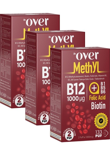 B12 Plus B12 Biotin Folik Asit Vitamin B1 B5 B6 İçeren Takviye Edici Gıda 20 ml x 3 Adet