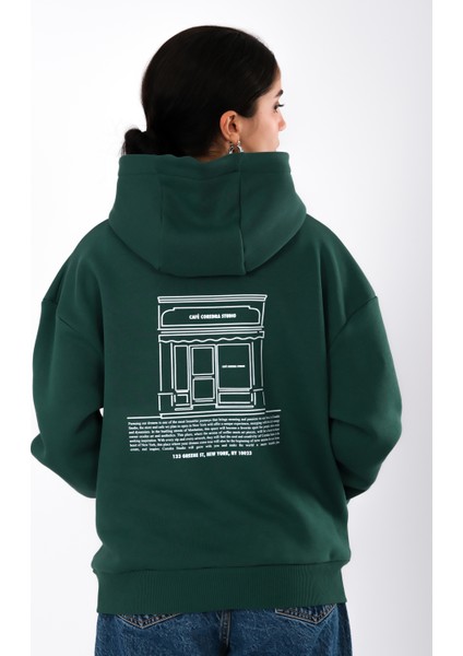 Cafe Relaxed Fit Hoodie Kadın - Yeşil fiyatları