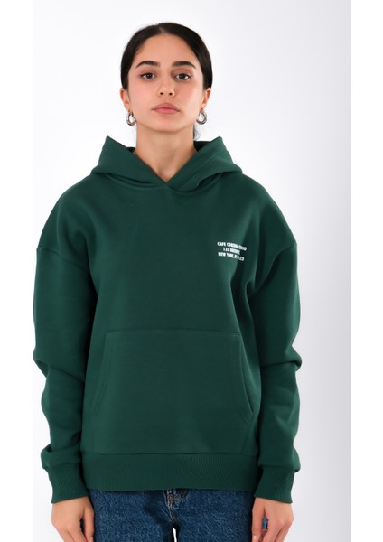 Cafe Relaxed Fit Hoodie Kadın - Yeşil fırsatları
