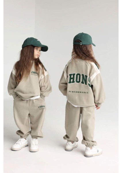 Unisex Çocuk Kışlık Chons Sloganlı Pamuklu Sweatshirt Eşofman Alt-Üst Takım fırsatları