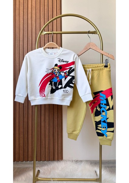 Erkek Çocuk Kışlık Mickey Mouse Pamuklu Sweatshirt Eşofman Alt-Üst Takım