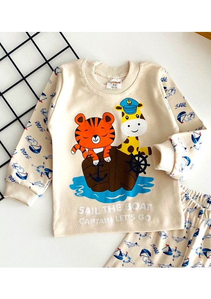 Neşeli Bebekler Baby Sevimli Denizciler Baskılı Pijama Takım Bej fiyatları